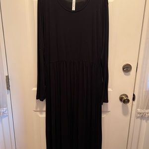LONG SLEEVE PLAIN BLACK MAXI DRESS SIZE 3X WITH POCKETS